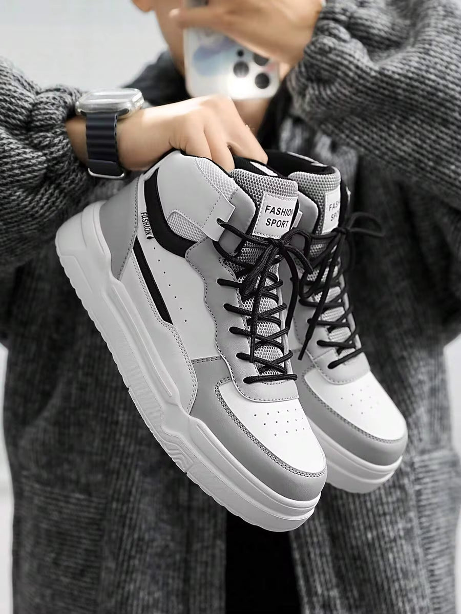 Men's White Sneakers Couples Anti-Slip Casual Sports Shoes For Outdoor Activities, High-Top Style